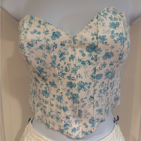 Zara Tops - Zara Blue Floral Corset Crop Top
